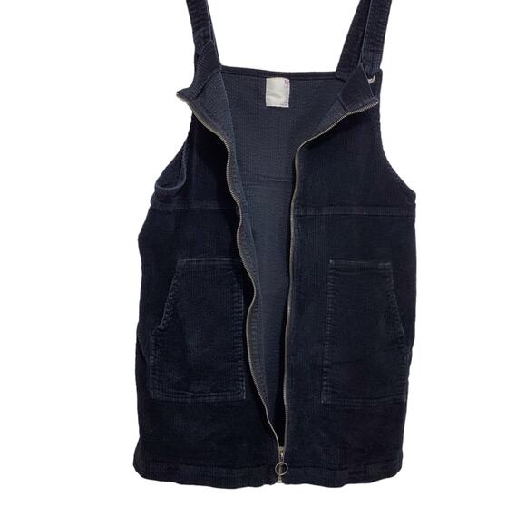 SO | Soft Corduroy Zip Front Cord Pinafore Utility Bib Coverall Mini Dress - Picture 4 of 7